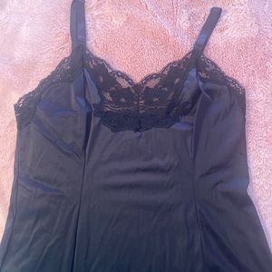 Vintage WONDER MAID Slip Dress Nightie Lace BLACK Non-cling NWOT UNION LABEL
